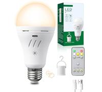 Shiptree Lampadina ricaricabile USB-C con Telecomando, E27 7W Lampadina Wireless Touch Dimmerabile con Batteria 2600 mAh Tre Temperature di Colore t(3000/4000/6000K) - Interno ed Esterno-1P