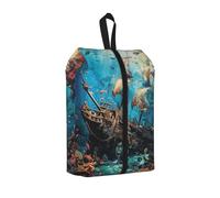 Shipwreck Under The Sea Borsa per scarpe da viaggio Ocean Fish resistente all'acqua con manico con cerniera, custodia leggera per valigia e palestra, pieghevole per imballaggio, Naufragio sotto il