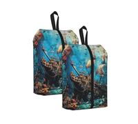 Shipwreck Under The Sea Borsa per scarpe da viaggio Ocean Fish resistente all'acqua con manico con cerniera, custodia leggera per valigia e palestra, pieghevole per imballaggio, Naufragio sotto il