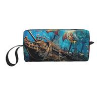 Shipwreck Under The Sea Makeup Bag Water Resistant Travel Toiletry Organizer per donne uomini Ocean Fish Cosmetic Storage Pouch con cerniera Portatile Piccola Borsa degli attrezzi