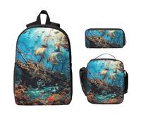 Shipwreck Under The Sea Set zaino per ragazze e ragazzi con borsa per il pranzo astuccio portapenne pesce oceano 3 pezzi borse scolastiche isolate per il pranzo regali per donne uomini