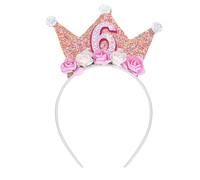 Shirene Corona di compleanno per bambine,6 anni Fascia Tiara Corona da principessa Cerchietto Bambina con Fiore Rosa Copricapo Decorazioni di Compleanno Accessorio per Capelli per Donne e Ragazze