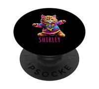 Shirley - Design colorato con gatto che balla per ragazze, nome Shirley PopSockets PopGrip Adesivo