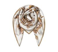 SHIROUYU Sciarpa in 100% pura seta di gelso, 88,9 cm, grande, quadrata, leggera, scialle per capelli, con confezione regalo, Bianco-marrone, 35" x 35"