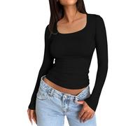 -Shirt da Donna Slim a Maniche Lunghe Girocollo Girocollo Maglietta Basic Tinta Unita Attillata Slim Fit Camicia Corta Allenamento Yoga Camicie a Maniche Lunghe Top Crop Camicia Ragazzo Invernale