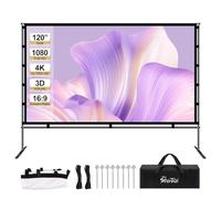 Shirtal Schermo per proiettore con supporto, portatile da 120 pollici, schermo per proiettori per interni ed esterni, 16:9 4K HD, anti-piega, con borsa per il trasporto, per casa, cortile, teatro