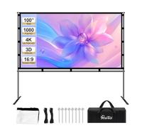Shirtal Schermo per proiettore da 100 pollici, schermo portatile per proiettore con supporto, 16:9 4K HD, anti-piega, per interni ed esterni, con borsa per il trasporto, per campeggio, home theater