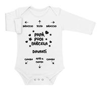 Shirtgeil Body neonato manica lunga - Papà puoi farcela - Regali teneri per Papà - Body unisex 100% Cotone - Perfetto per nascite e baby shower 6-12 mesi Bianco