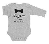 Shirtgeil Body Neonato Manica Lunga Ragazze Sono Arrivato con Papillon Regalo Neonati Body 0-3 Mesi Grigio