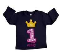 Shirtgeil Buon Compleanno Ho 1 Anno - Corona da Principessa Maglietta Neonato Manica Lunga 12-18 Mesi Navy