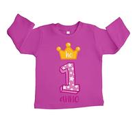Shirtgeil Buon Compleanno Ho 1 Anno - Corona da Principessa Maglietta Neonato Manica Lunga 12-18 Mesi Rosa