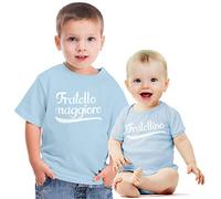 Shirtgeil Fratello Maggiore e fratellino Set per Neonati e Neonate Idea Regalo per Nascita Bimbo Celeste 8-10 Anni (130/140cm) / Neonato Celeste 0-3 Mesi