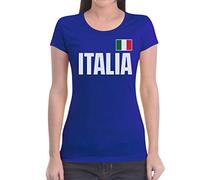 Shirtgeil Italia Bandiera Calcio Nazionale Italiana Azzurri Maglietta da Donna Slim Fit Small Blu