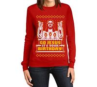 Shirtgeil Maglione Brutto di Natale per lei - Go Jesus It's Your Birthday Felpa da Donna Medium Rosso