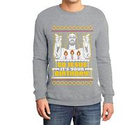Shirtgeil Maglione Brutto di Natale per Lui - Go Jesus It's Your Birthday Felpa da Uomo Large Grigio