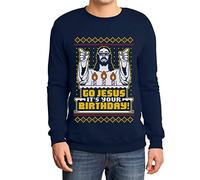 Shirtgeil Maglione Brutto di Natale per Lui - Go Jesus It's Your Birthday Felpa da Uomo Large Navy
