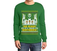 Shirtgeil Maglione Brutto di Natale per Lui - Go Jesus It's Your Birthday Felpa da Uomo Small Verde