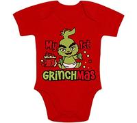 Shirtgeil My 1st Grinchmas Grinch corpo natalizio regalo Body neonato manica corta 0-3 Mesi Rosso