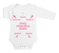 Shirtgeil Puoi farcela papà- Neon Pink- Testa, Braccio e Gamba Body Neonato Manica Lunga 0-3 Mesi Bianco