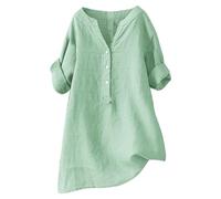 Shirts for Women Buttons V Neck Long Sleeve Tops Dressy Blouses Casual Loose Comfy Tunic Clothes Space Girl Costume da donna, Verde chiaro, S