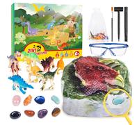 Shirylzee Set di scavo 2 in 1 dinosauri e pietre preziose con 8 pietre minerali e 6 statuette di dinosauro, giocattolo dinosauro regalo giocattolo per bambini 6 7 8 9 10 anni