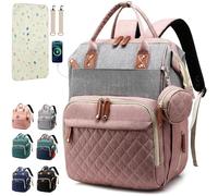 SHITIESHOU Borsa per pannolini, zaino per bambini, per papà, mamma, con imbottitura, 16 tasche, A Rosa Grigio, Large, Compatto