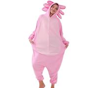 SHITOOMFE Costume axolotl per adulti morbido pile con cappuccio cosplay animale tutina di pigiami di Halloween per uomini donne, extra
