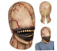 SHITOOMFE DEMON Mask, Halloween Mask Smile Killer Creepy Zombie Chiesa Full Head Scary Nove No Face Devil Latex per Halloween Masquerade Party Cosplay Props