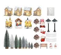 SHITOOMFE Set di villaggi di Natale, 30 Pezzi/Set di villaggi Natalizi a LED Case Leggere con Alberi Ornamenti di Neve Artificiali paesaggi da Sogno per Il Negozio