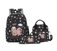 SHITOOMFE Zaino Kawaii, 3 pezzi/set Zaino Capybara per bambini Set Kawaii carino con borsa per il pranzo e astuccio Divertente borsa da viaggio per laptop con cartoni animati, nero