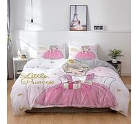 SHITOU Copri Piumino Una Piazza E Mezza principessa rosa bianca Biancheria Da Letto in Microfibra Facile Da Pulire Con Cerniera 200 X 200 Cm + 2 Federe 50 X 80 Cm