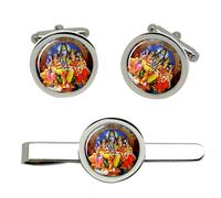 Shiv Famiglia Ritratto Indù Gemelli E Fermacravatta Set