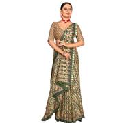 Shiv Textiles Shiv Textiles - Sari da donna in cotone stampato marrone, verde, Standard