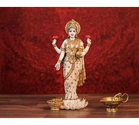 SHIVAJI ARTS Statua di Lakshmi, 26 cm, in marmo dipinto a mano, idolo Lakshmi, dea indù del denaro, ricchezza, abbondanza, fertilità e prosperità.
