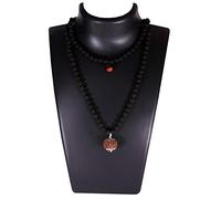ShivaRatna 3 Mukhi Nepal Guru Mani/Bead (5 Mukhi Black Rudraksha Mala) Silver Cap - Certificato Lab