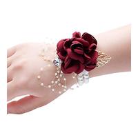 Shiwaki 2pcs Fiore Ragazza Damigella d'Onore Fiore da Polso da Sposa in Seta da Polso Fiore Matrimonio Prom Fiori a Mano Decor Regali (Vino Rosso