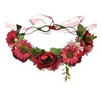 Shiwaki Fiori Artificiali Cerchietto Capelli Rosa Corona Ghirlanda Floreale Corona Halo Copricapo con Nastro Festa di Nozze (Rosso)