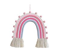 Shiwaki Rainbow Wall Decor Hanging Room Boho Small Tapestry, Woven Decorative with Tassel, Soft Cotton Rope Cute Wall Art Backdrop(Pink)