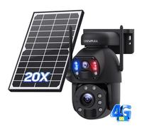 SHIWOJIA 20X Telecamera con SIM da Esterna, 360° PTZ 4G Telecamera Senza Fili Esterno con Doppia Lente, Batteria Ricaricabile, Visione Notturna a Colori, PIR Rilevamento Intelligente