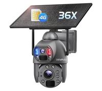 SHIWOJIA 36X Zoom Camera Sorveglianza 4G Esterno, 6MP 360° PTZ Telecamera da Esterno Solare con Doppia Lente, 150 m Visione Notturna, Doppio PIR Rilevamento Smart, Audio Bidirezionale, Alloggiamento