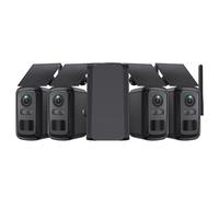 SHIWOJIA 4 Kit Camara Vigilancia WiFi con Home hub, Halow WiFi Camara Exterior Solar, Visión Nocturna, Audio Bidireccional, Detección de Movimiento PIR, Sin Costo Mensual