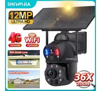 SHIWOJIA 6K 12MP 36X Zoom Telecamera solare 4G Sim/WIFI Doppia lente Doppia rilevamento PIR Umanoide Monitoraggio automatico Telecamera di sicurezza esterna
