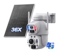 SHIWOJIA Telecamera Esterna Senza Fili Solare, 6MP 36X Zoom Telecamera Solare 4g, Doppio Rilevamento PIR Umano/Visione Notturna a Colori/Doppio Obiettivo/IP66, Bianco