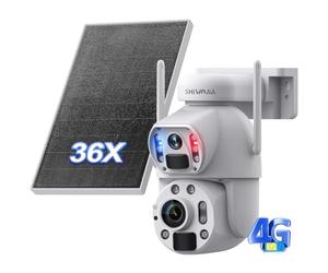 SHIWOJIA Telecamera Esterna Senza Fili Solare, 6MP 36X Zoom Telecamera Solare 4g, Doppio Rilevamento PIR Umano/Visione Notturna a Colori/Doppio Obiettivo/IP66, Bianco