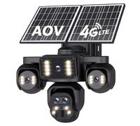 SHIWOJIA Telecamera solare 4G AOV 【Cinque obiettivi】 20100 mAh Telecamera CCTV wireless per esterni, zoom 10X, rilevamento umano HD 20 MP, batteria autonoma 24/7 registrazione continua, visione