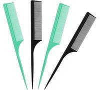 Shixian 4 pettini a coda di topo da donna, a denti sottili, antistatici, in fibra di carbonio, per separazione e styling (verde, nero) (nero e verde)
