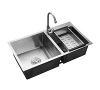 Shiyinge Lavello da cucina con 2 ripiani, lavello ad incasso, rettangolare, con scolapiatti, acciaio inossidabile, doppio ripiano, lavello da cucina, lavello ad incasso, doppio