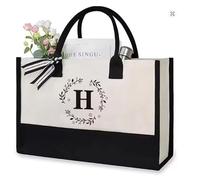 SHJOEE Borsa da spiaggia personalizzata con lettere Borsa shopping alla moda con grande capienza Regalo per donna, mamma, insegnante, matrimonio, compleanno, va (H)