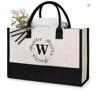 SHJOEE Borsa da spiaggia personalizzata con lettere Borsa shopping alla moda con grande capienza Regalo per donna, mamma, insegnante, matrimonio, compleanno, va (W)