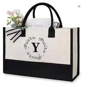 SHJOEE Borsa da spiaggia personalizzata con lettere Borsa shopping alla moda con grande capienza Regalo per donna, mamma, insegnante, matrimonio, compleanno, va (Y)